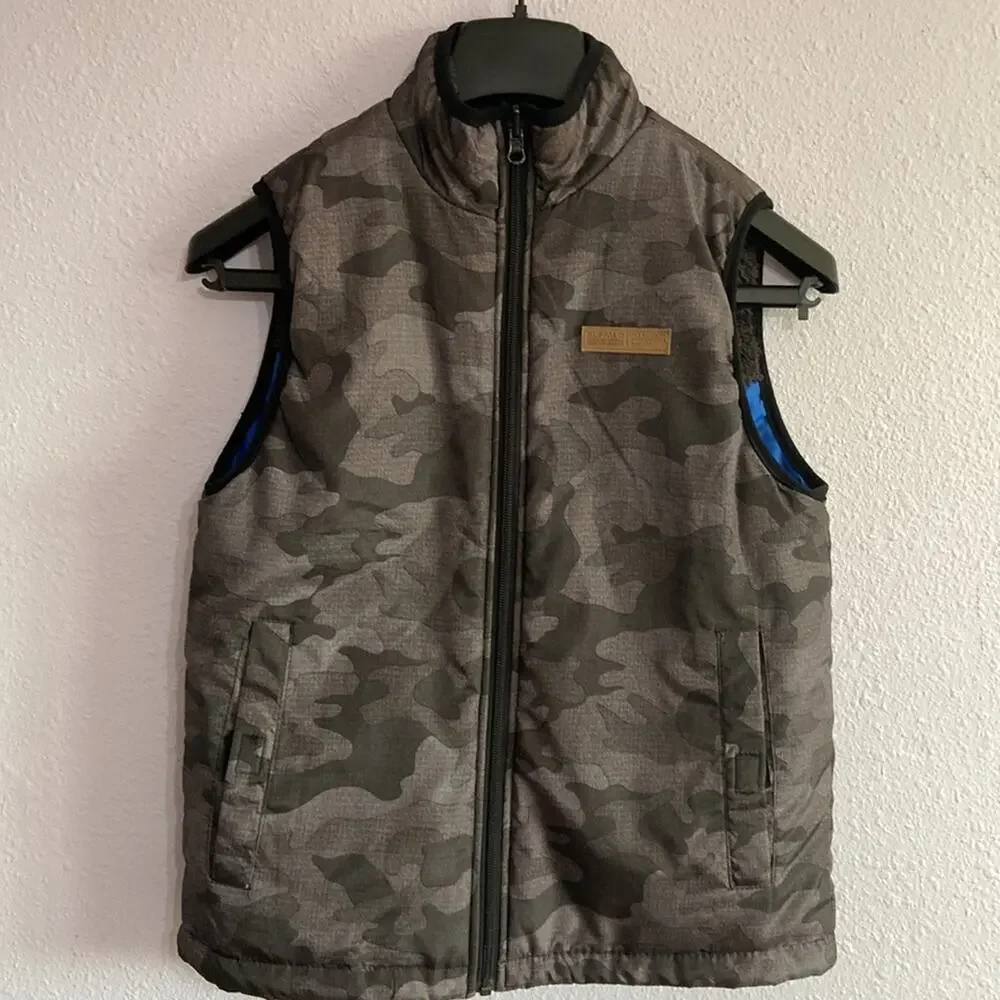 Buffalo David Bitton Youth Black/Gray Camo Reversible Vest Size 14-16
